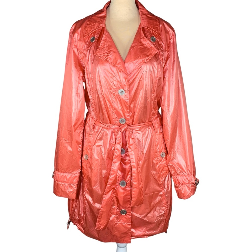 Rainforest Packable Travel Coat Size M Coral Shine Lightweight Belted Sporty